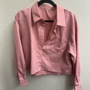 Pink crop button down